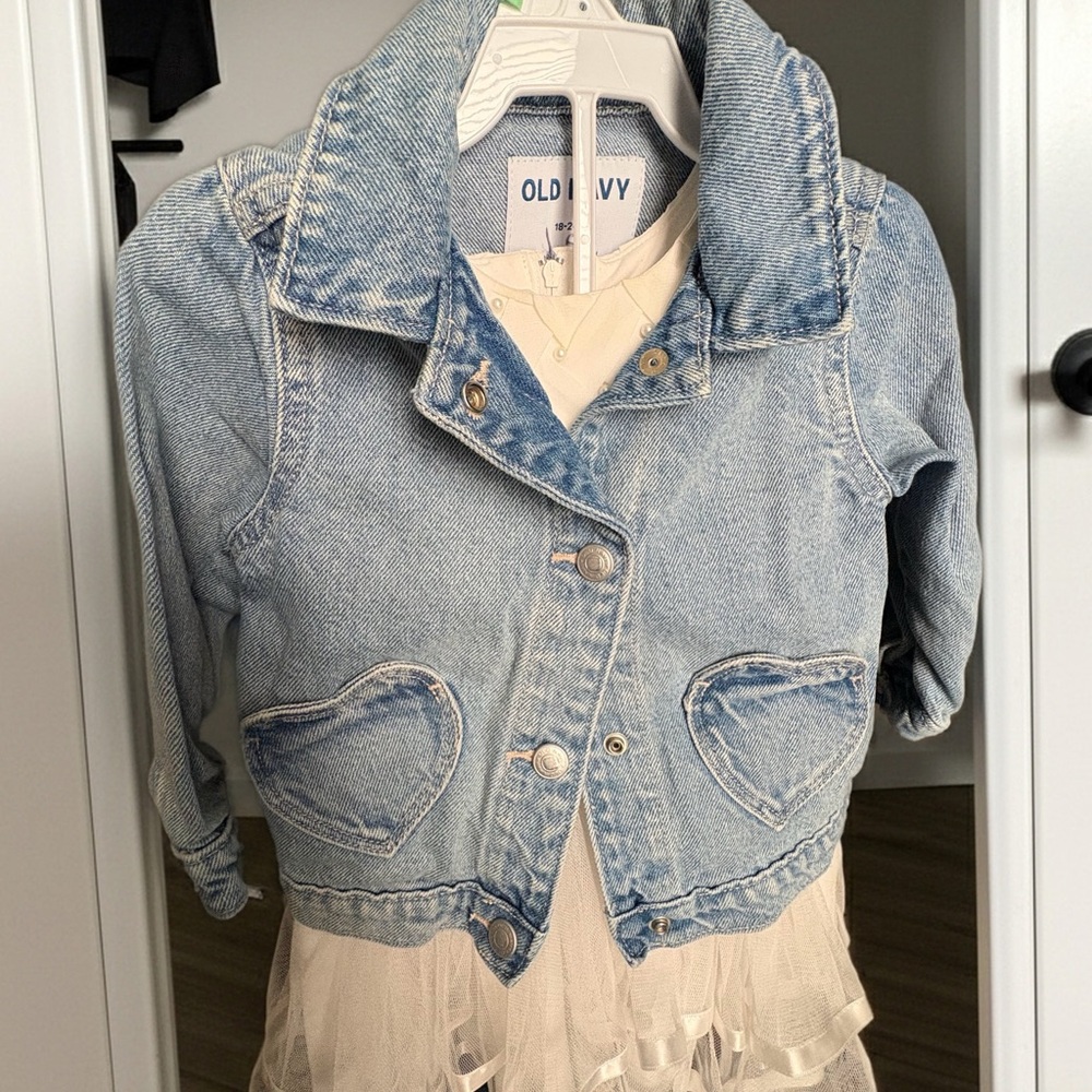 Old Navy Faded Light Blue Heart Pocket Denim Jacket